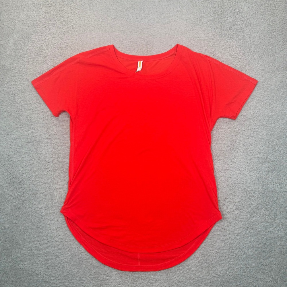 Lucy Activewear Womens Red Short Sleeve Curved Hem Athletic Top Size M